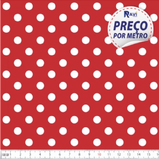 TECIDO TRICOLINE ESTAMPADA 100% ALGODÃO BOLA POÁ GRANDE VERMELHO COM BRANCO D1554 V106