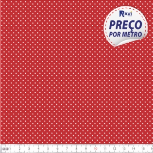 TECIDO TRICOLINE ESTAMPADA 100% ALGODÃO BOLA POÁ MIÚDA VERMELHO COM BRANCO D1002 V106