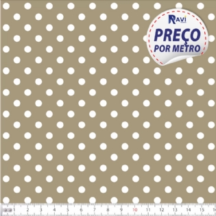 TECIDO TRICOLINE ESTAMPADA 100% ALGODÃO BOLA POÁ MÉDIA CAMURÇA COM PÉROLA D1039 V093
