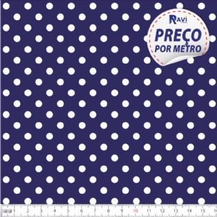 TECIDO TRICOLINE ESTAMPADA 100% ALGODÃO BOLA POÁ MÉDIA AZUL MARINHO COM BRANCO D1039 V605