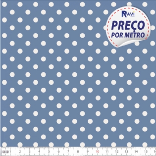 TECIDO TRICOLINE ESTAMPADA 100% ALGODÃO BOLA POÁ MÉDIA AZUL ANTIGO COM PÉROLA D1039 V131