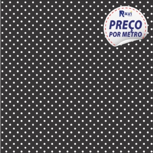 TECIDO TRICOLINE ESTAMPADA 100% ALGODÃO BOLA POÁ PEQUENA PRETO COM BRANCO D1001 V104