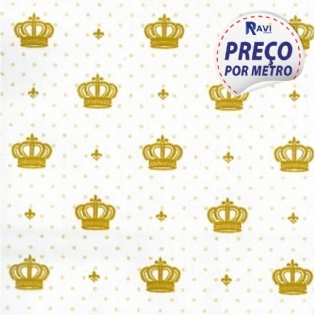 TECIDO TRICOLINE ESTAMPADA 100% ALGODÃO COROA IMPERIAL BEGE V03