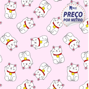 TRICOLINE ESTAMPADA MISTA GATINHO CHINÊS ROSE D5140