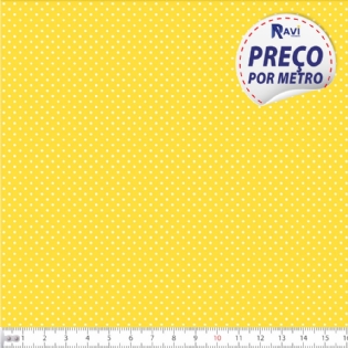 TECIDO TRICOLINE ESTAMPADA 100% ALGODÃO BOLA POÁ MIÚDA AMARELO COM BRANCO D1002 V134