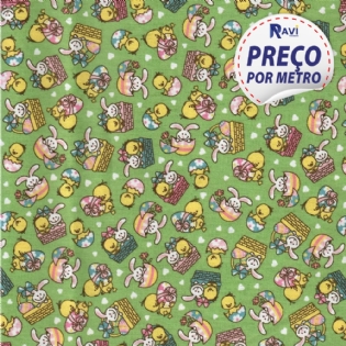 X TECIDO TRICOLINE X ESTAMPADA 100% ALGODÃO CÍRCULO PASCOA COR 2606