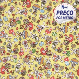 X TECIDO TRICOLINE X ESTAMPADA 100% ALGODÃO CÍRCULO PASCOA COR 2610