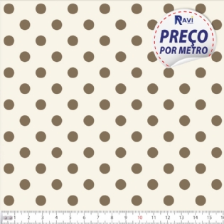 TECIDO TRICOLINE ESTAMPADA 100% ALGODÃO BOLA POÁ GRANDE BEGE COM MARROM D1554 V057