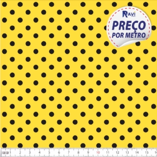 TECIDO TRICOLINE ESTAMPADA 100% ALGODÃO BOLA POÁ MÉDIA AMARELO COM PRETO D1039 V114