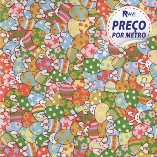 X TECIDO TRICOLINE X ESTAMPADA 100% ALGODÃO CÍRCULO PASCOA COR 2611