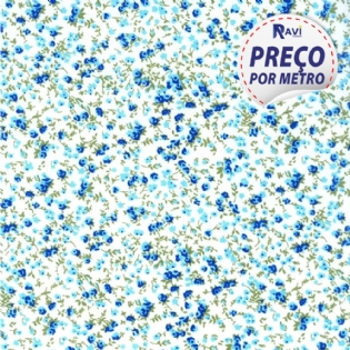 TECIDO TRICOLINE ESTAMPADA 100% ALGODÃO FLORAL MINI PAULISTINHA AZULV02