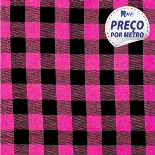 TECIDO FLANELA XADREZ QUADRADO 3CM X 3CM ROSA COM PRETO - D127 C342