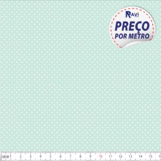 TECIDO TRICOLINE ESTAMPADA 100% ALGODÃO BOLA POÁ MIÚDA VERDE COM BRANCO D1002 V083/279