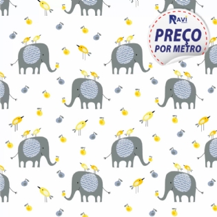 TRICOLINE ESTAMPADA MISTA ELEFANTE SAFARI GRAFITE D5036