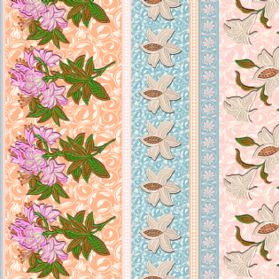 0 TECIDO TRICOLINE ESTAMPADA COLEÇÃO HARMONIA 2024 100% ALGODÃO FLORAL BARRADO D9050 V28