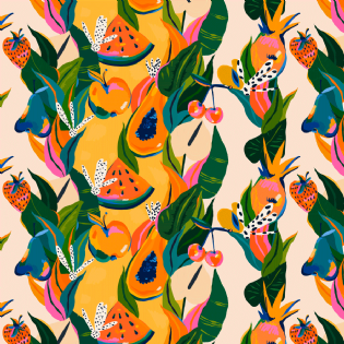 0 TECIDO TRICOLINE ESTAMPADA COLEÇÃO HARMONIA 100% ALGODÃO FRUTAS/MELANCIA/MAMÃO/CEREJA D9050 V43