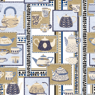 0 TECIDO TRICOLINE ESTAMPADA COLEÇÃO HARMONIA 2024 100% ALGODÃO CHALEIRA/BULE/XICARA D9050 V52