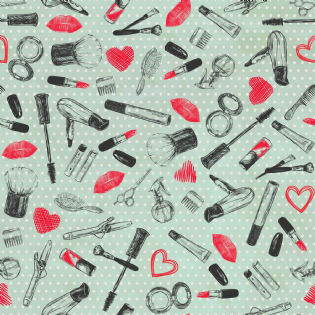 0 TECIDO TRICOLINE ESTAMPADA COLEÇÃO HARMONIA 100% ALGODÃO MAQUIAGEM/BATOM/RIMEL/ESCOVA D9050 V56