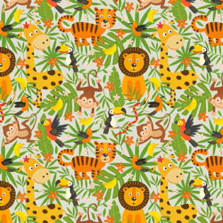 0 TECIDO TRICOLINE ESTAMPADA COLEÇÃO HARMONIA 100% ALGODÃO ZAFARI LEÃO/MACACO/PAPAGAIO D9050 V66