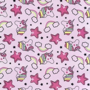 TECIDO FLANELA INFANTIL UNICÓRNIO FUNDO ROSA - 80CM LARGURA - CÓDIGO 090457 V2