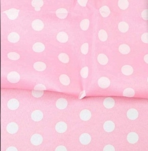 TECIDO TRICOLINE ESTAMPADA 100% POLIESTER EUROLEEN POÁ GRANDE ROSA COM BRANCO D002 V301