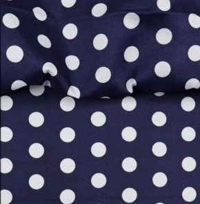 TECIDO TRICOLINE ESTAMPADA 100% POLIESTER EUROLEEN POÁ GRANDE MARINHO COM BRANCO D002 V975