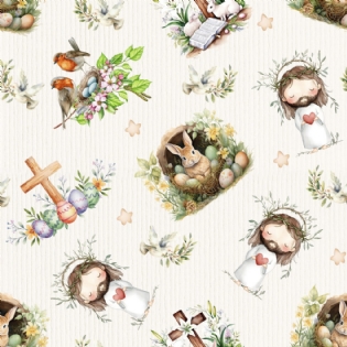 00 TECIDO TRICOLINE ESTAMPADA 100% ALGODÃO COLEÇÃO ENCANTOS DE PASCOA D9050 V359