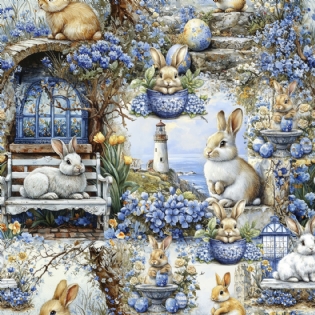 00 TECIDO TRICOLINE ESTAMPADA 100% ALGODÃO COLEÇÃO ENCANTOS DE PASCOA D9050 V371