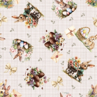 00 TECIDO TRICOLINE ESTAMPADA 100% ALGODÃO COLEÇÃO ENCANTOS DE PASCOA D9050 V378