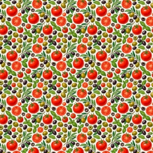 1 TECIDO TRICOLINE ESTAMPADA 100% ALGODÃO COLEÇÃO DIARIO DOS SONHOS TOMATE AZEITONAS ERVASD9050 V428