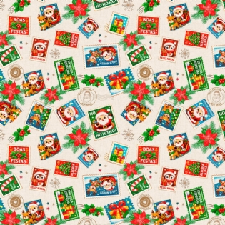 0 TECIDO TRICOLINE ESTAMPADA 100% ALGODÃO COLEÇÃO HISTÓRIAS DE NATAL D6218 V001